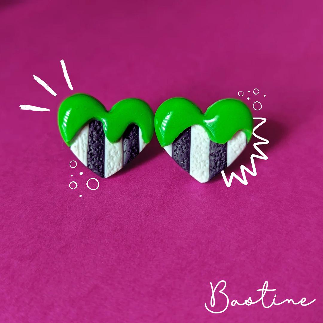 Beetlejuice - Boucles d'oreilles studs en argile polymère acier inoxydable hypoallergène