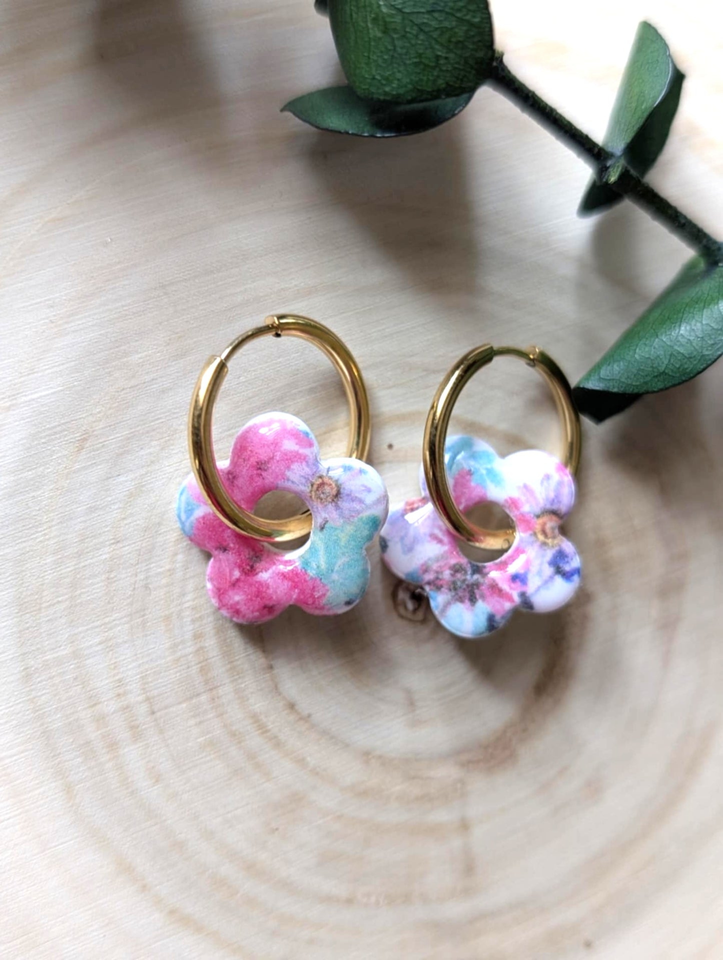 Floral hoop earrings