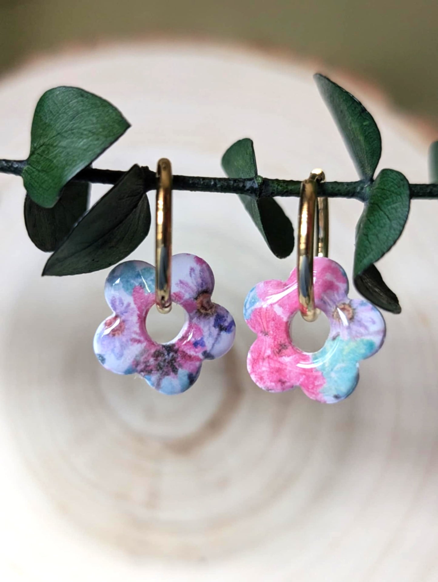 Floral hoop earrings