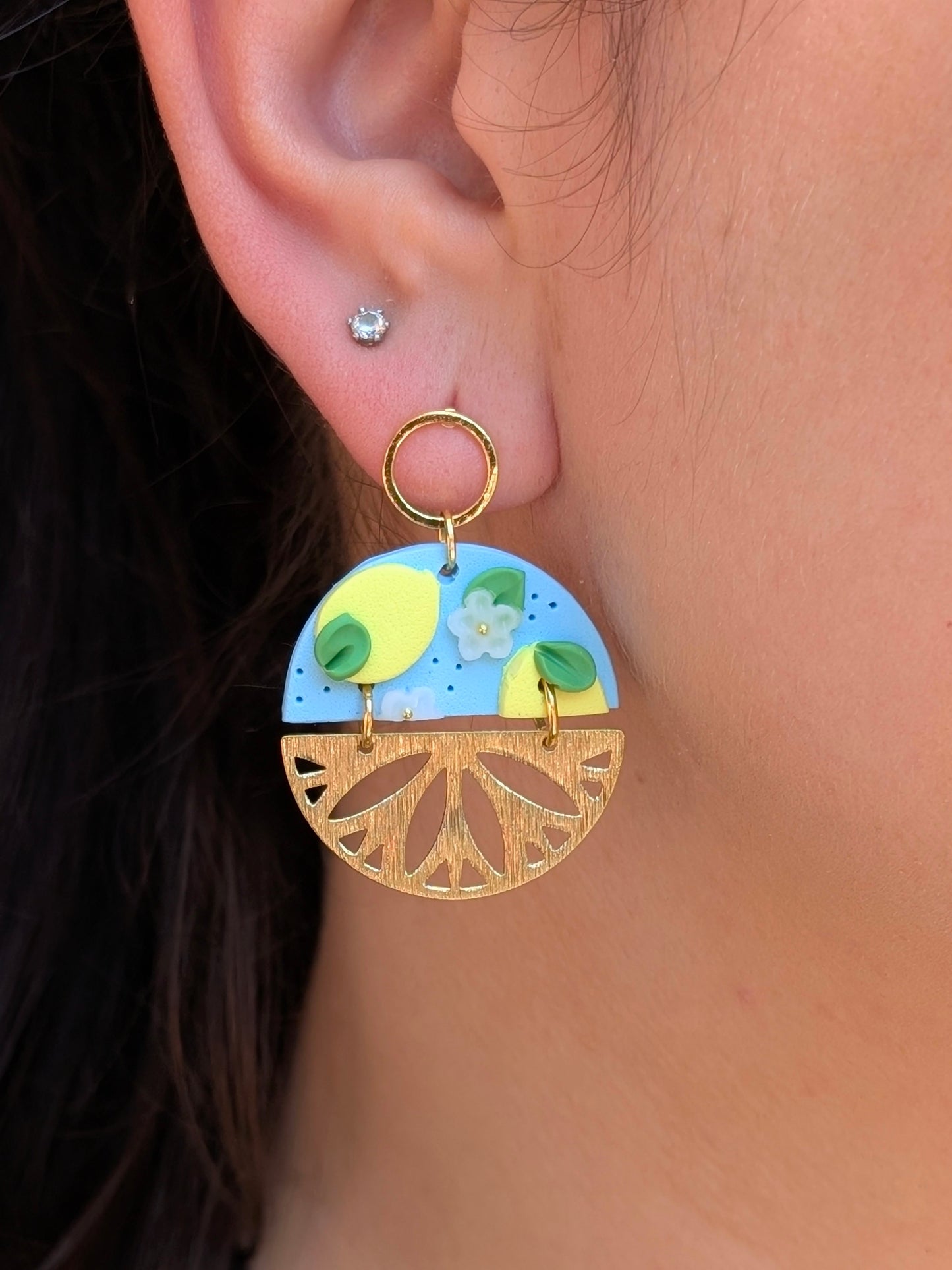Léonie - Boucles d'oreilles pendantes en argile polymère et acier inoxydable hypoallergène