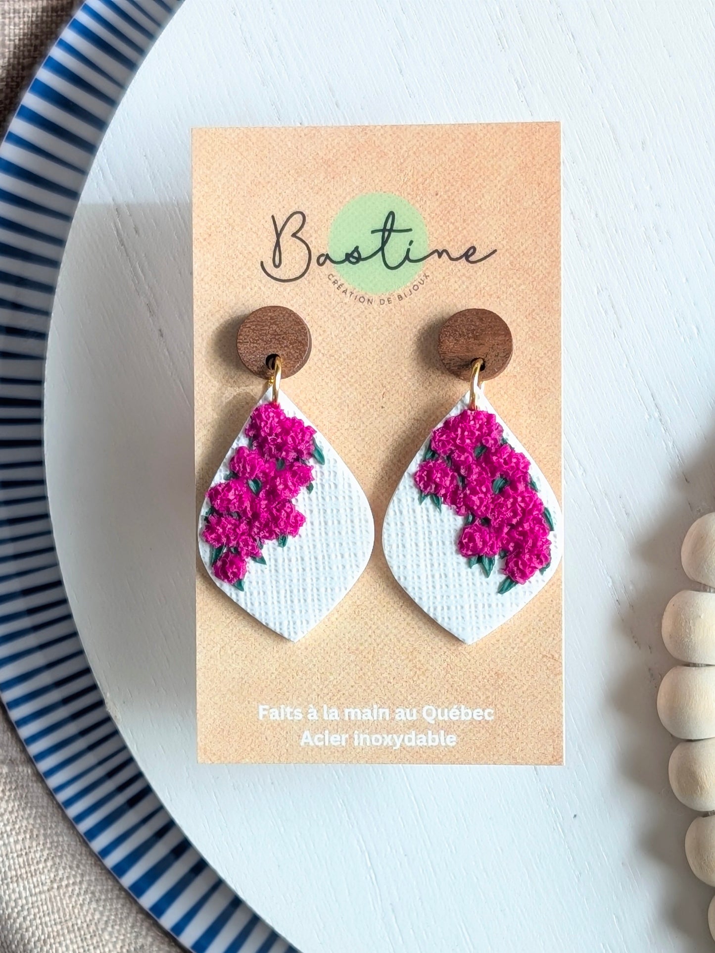 Lou - Boucles d'oreilles pendantes en argile polymère et acier inoxydable hypoallergène