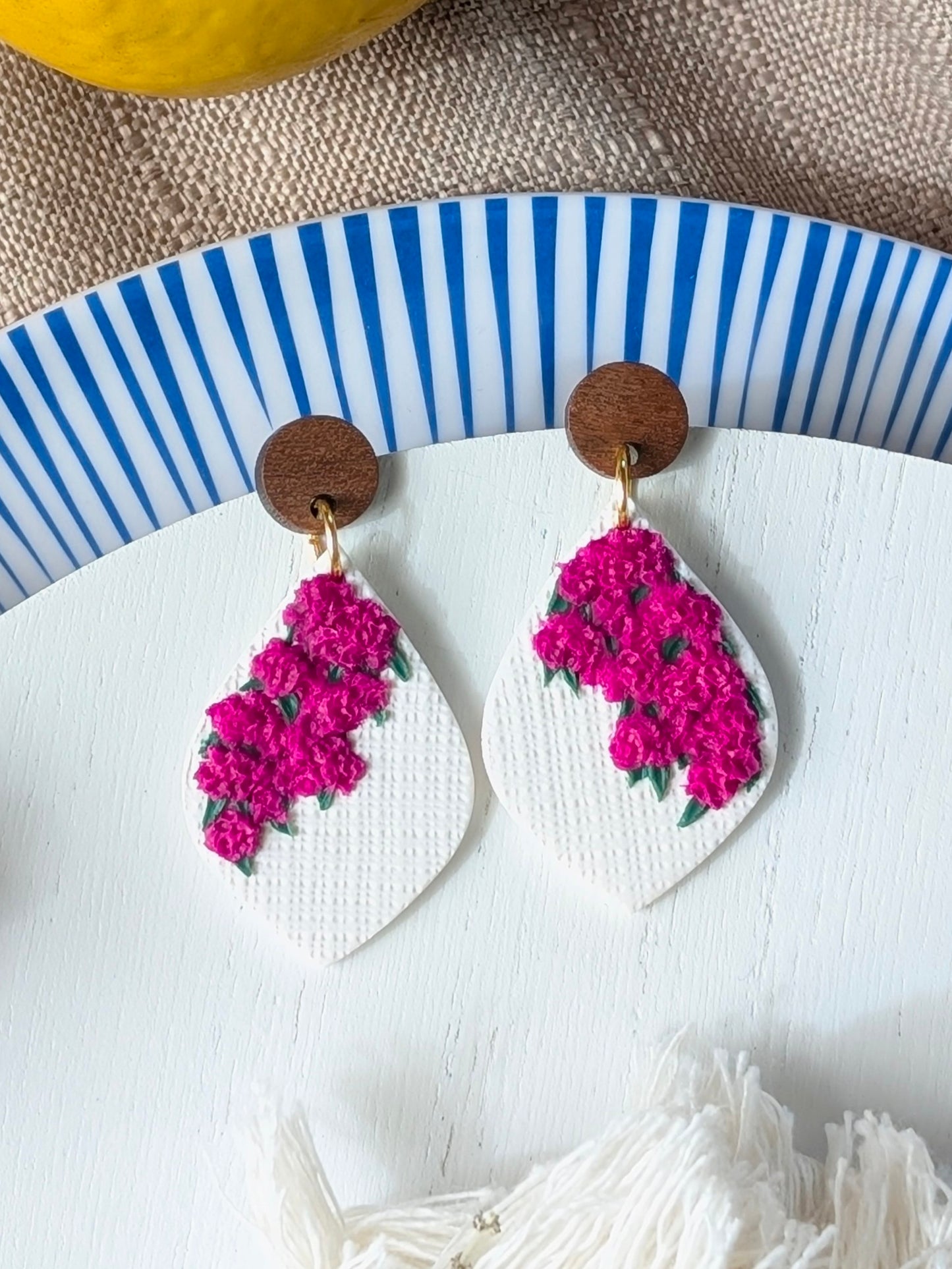 Lou - Boucles d'oreilles pendantes en argile polymère et acier inoxydable hypoallergène