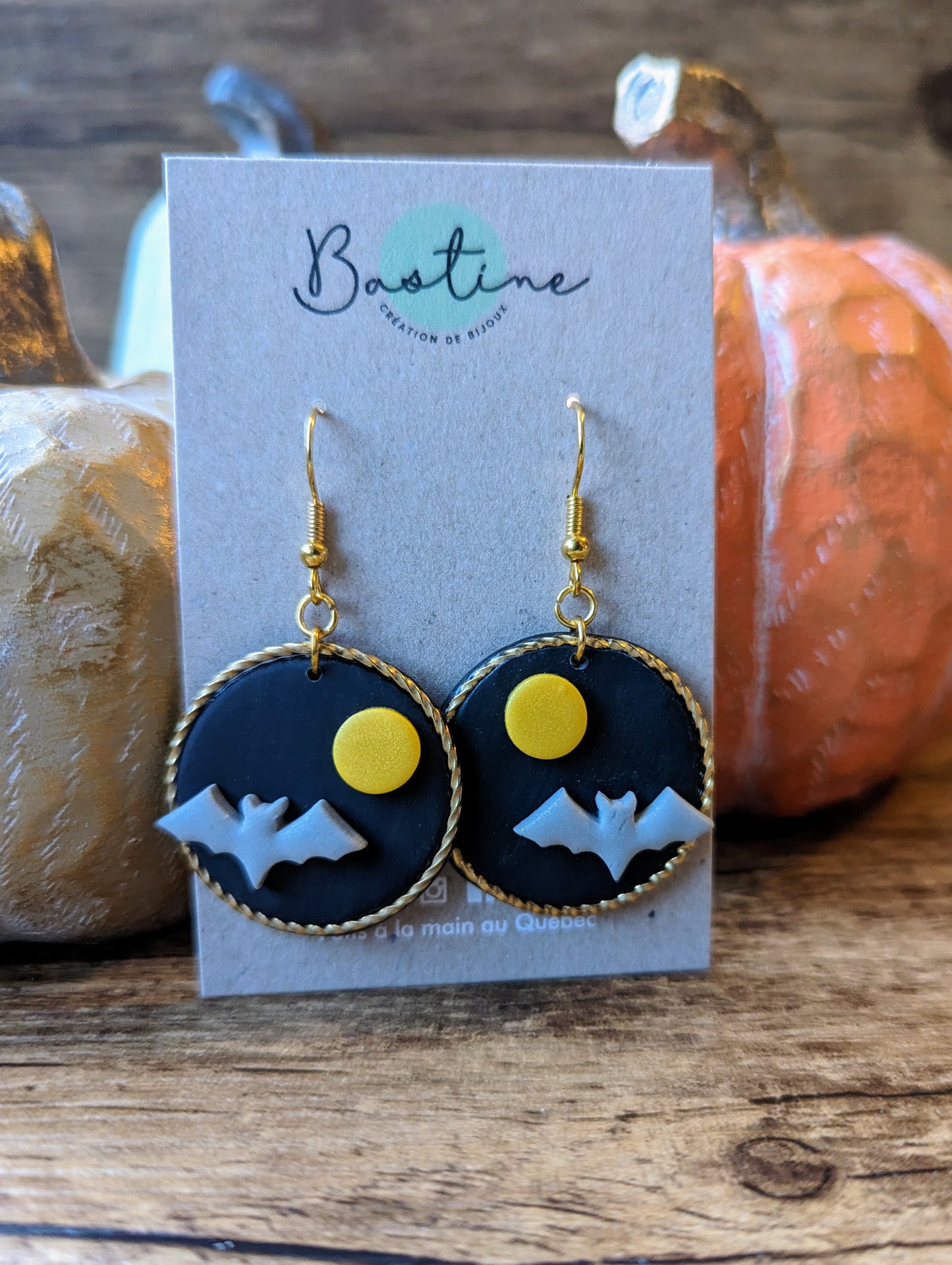 Halloween - Pendantes chauve-souris avec anneaux dorés