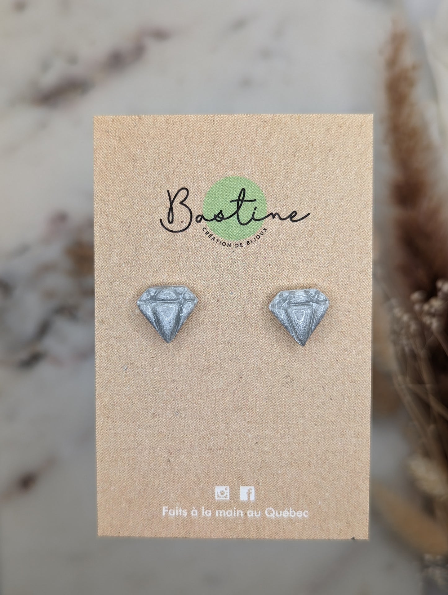 Diamants - Boucles d'oreilles studs en argile polymère acier inoxydable hypoallergène