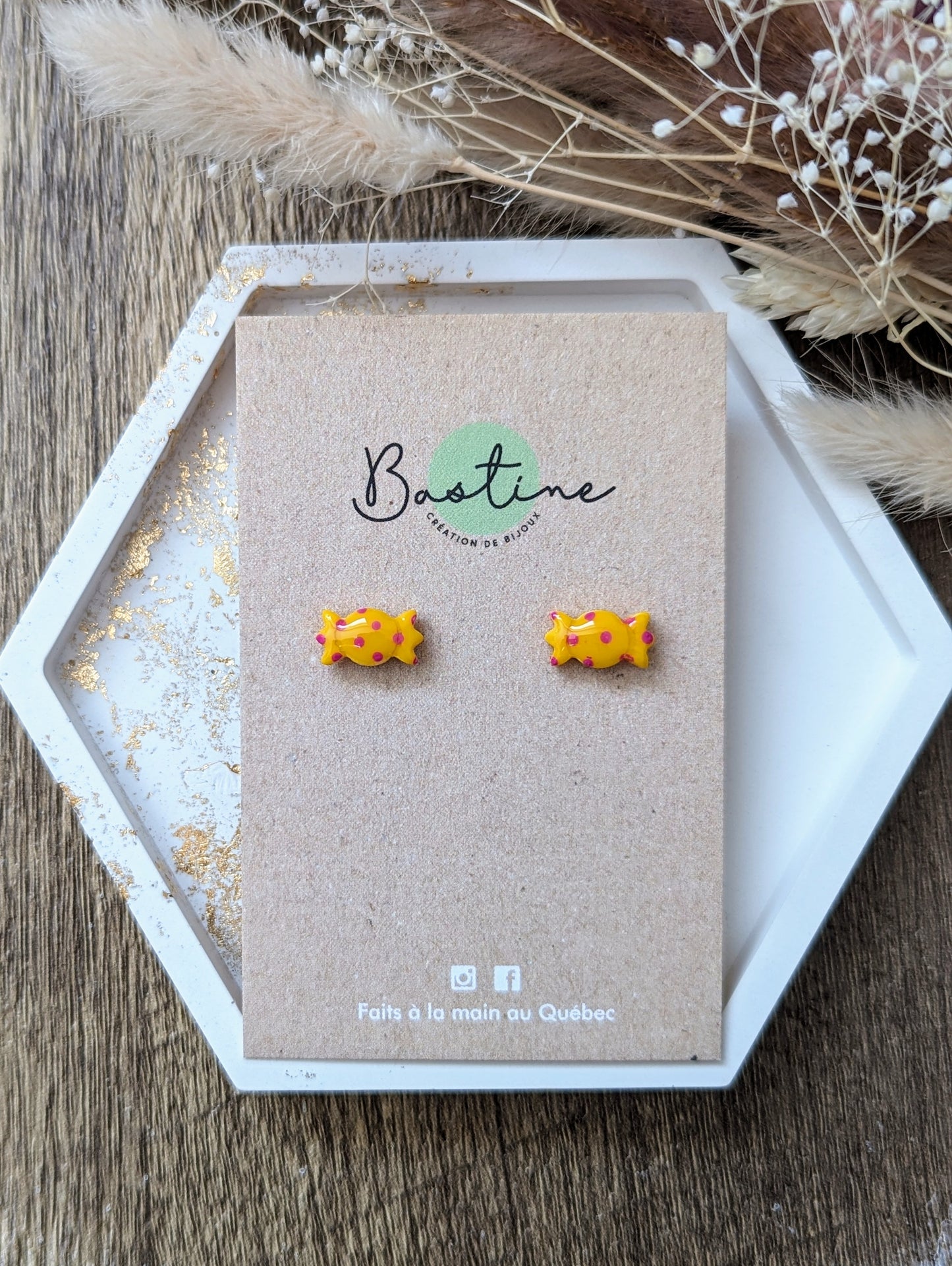Bonbons - Boucles d'oreilles studs en argile polymère acier inoxydable hypoallergène