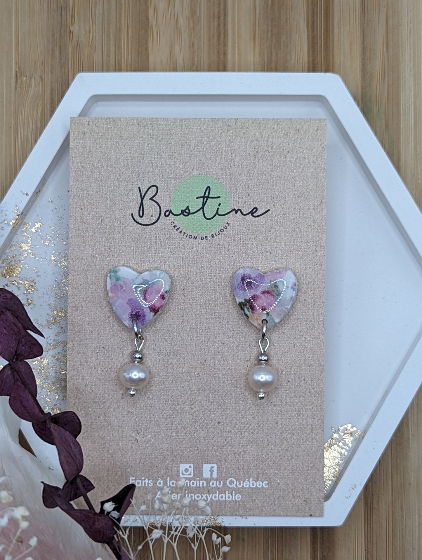 Capucine (Fleurs sauvages) - Boucles d'oreilles studs en argile polymère acier inoxydable hypoallergène