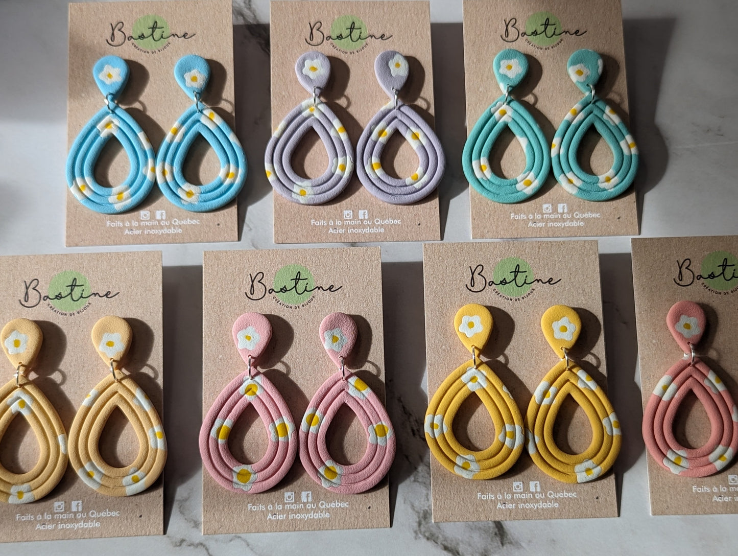 Coralie (couleurs pastels) - Boucles d'oreilles pendantes en argile polymère acier inoxydable hypoallergène