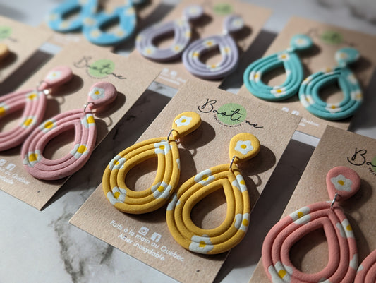 Coralie (couleurs pastels) - Boucles d'oreilles pendantes en argile polymère acier inoxydable hypoallergène