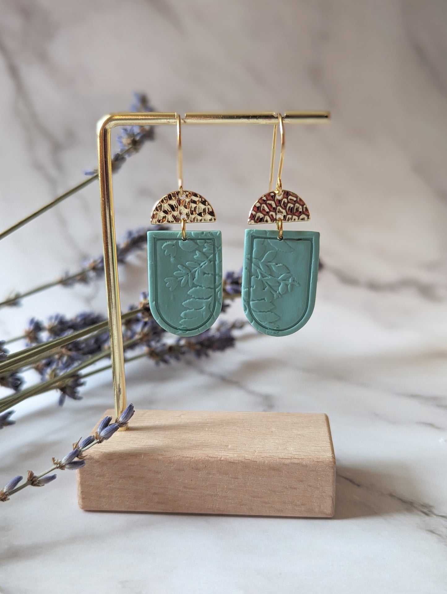 Jade - Boucles d'oreilles pendantes en argile polymère acier inoxydable hypoallergène