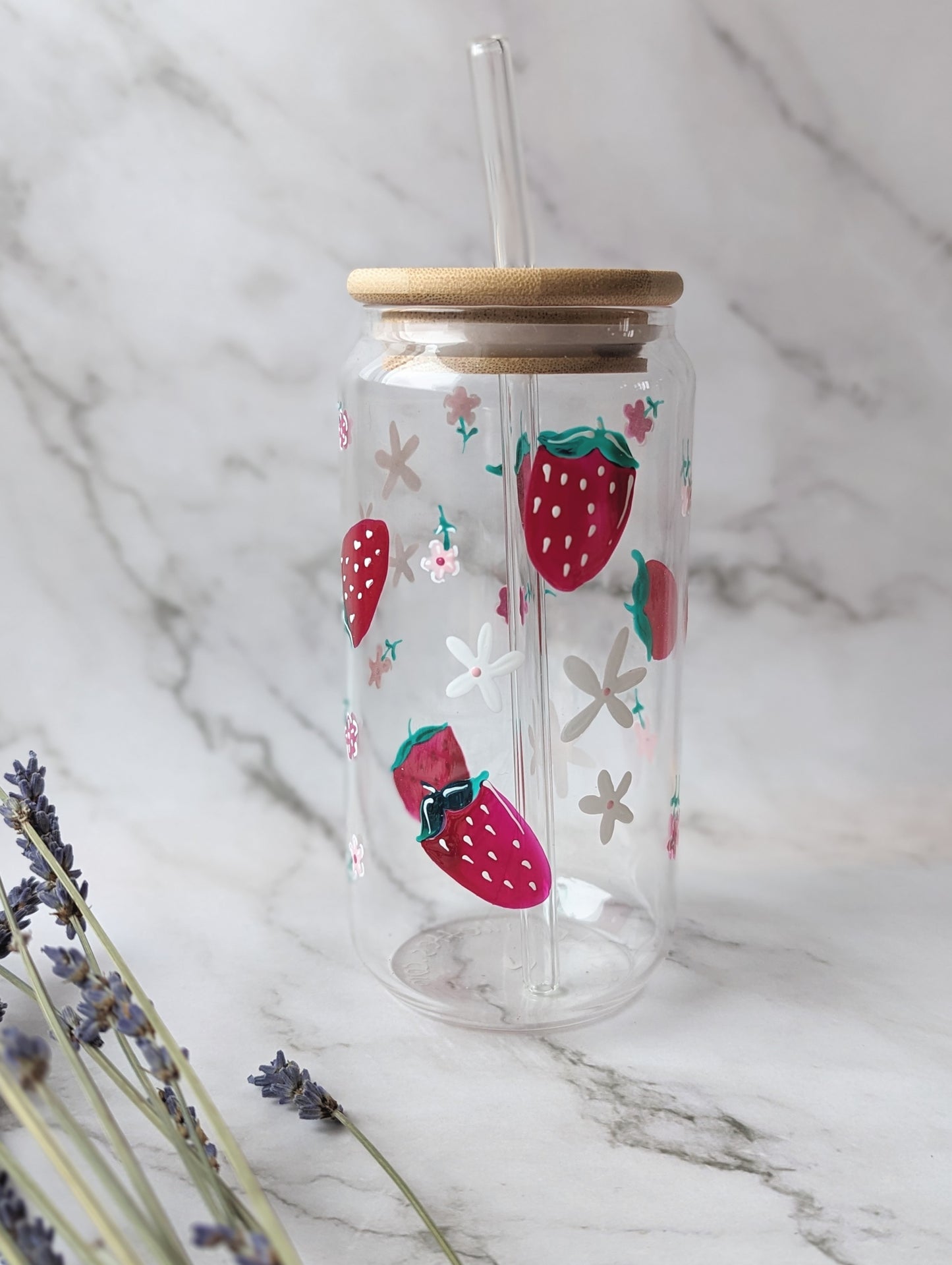 Fraise - Verre canette Pastel & Paillettes
