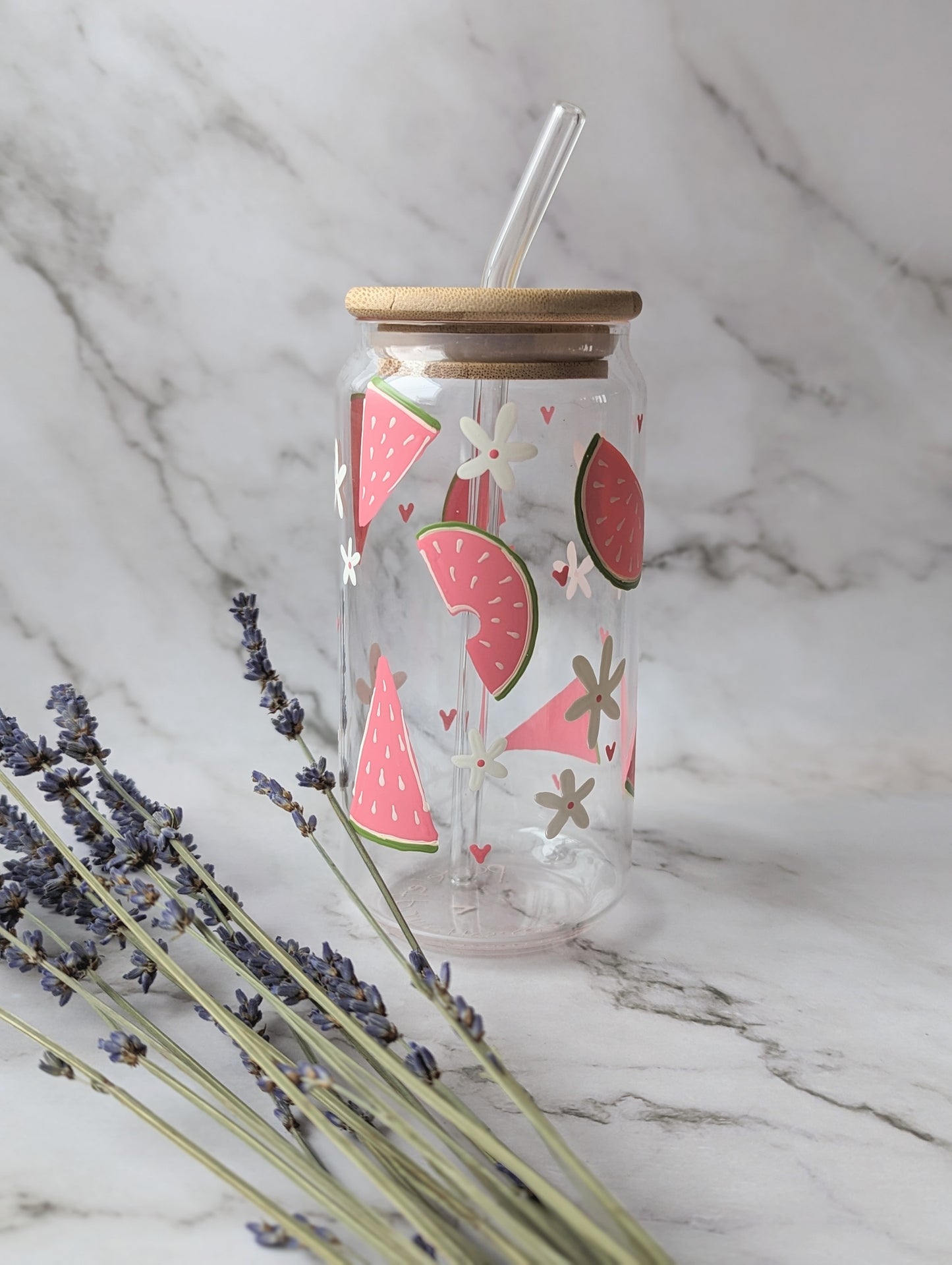 Watermelon - Pastel & Glitter Can Glass