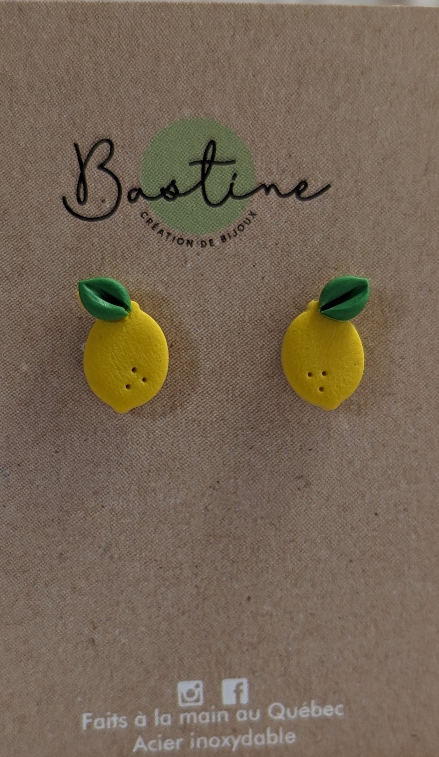 Citrons - Boucles d'oreilles studs argile polymère et acier inoxydable hypoallergène