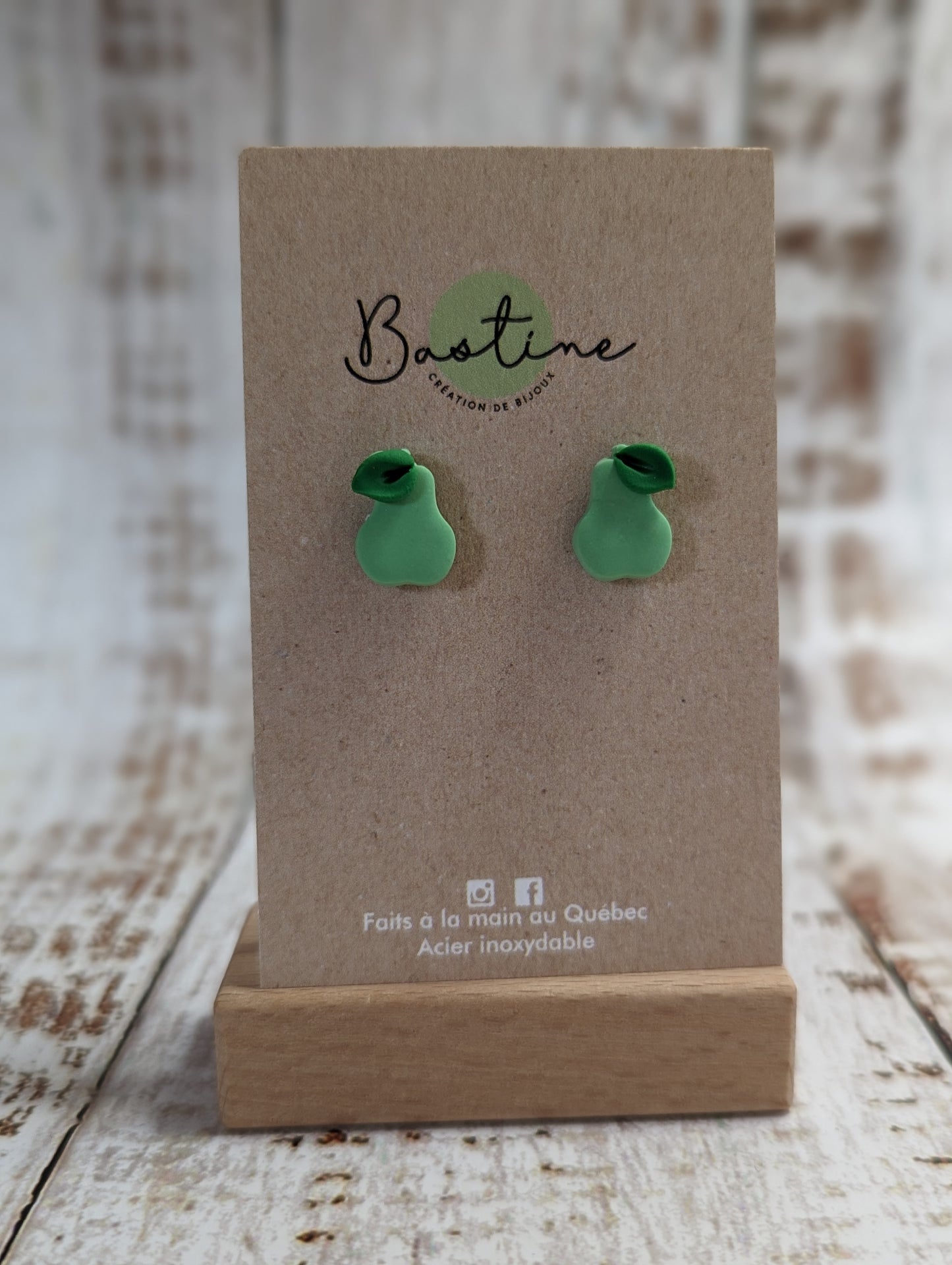 Poires - Boucles d'oreilles studs argile polymère et acier inoxydable hypoallergène