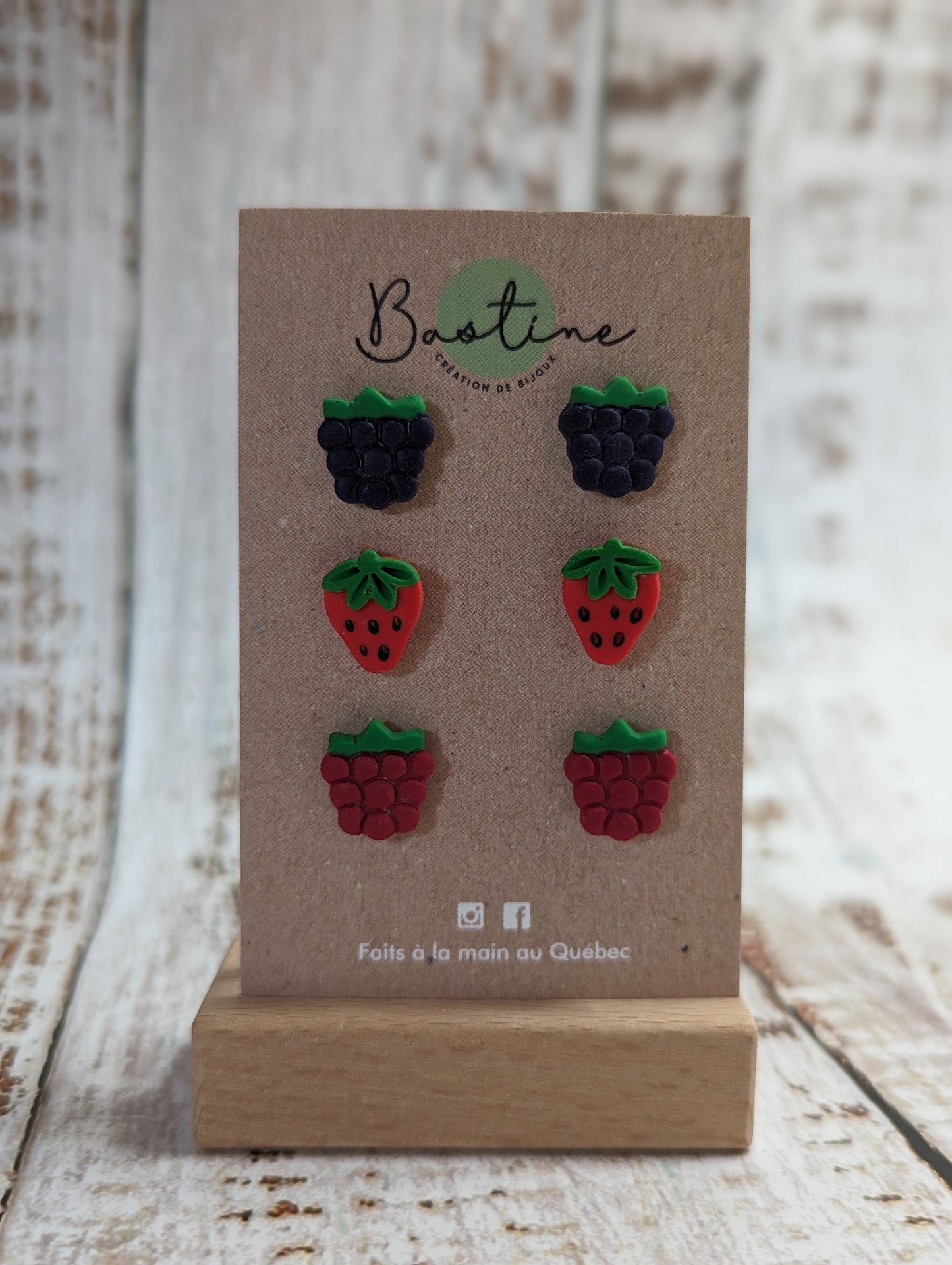 Trio of small fruits - Polymer clay and hypoallergenic stainless steel stud earrings