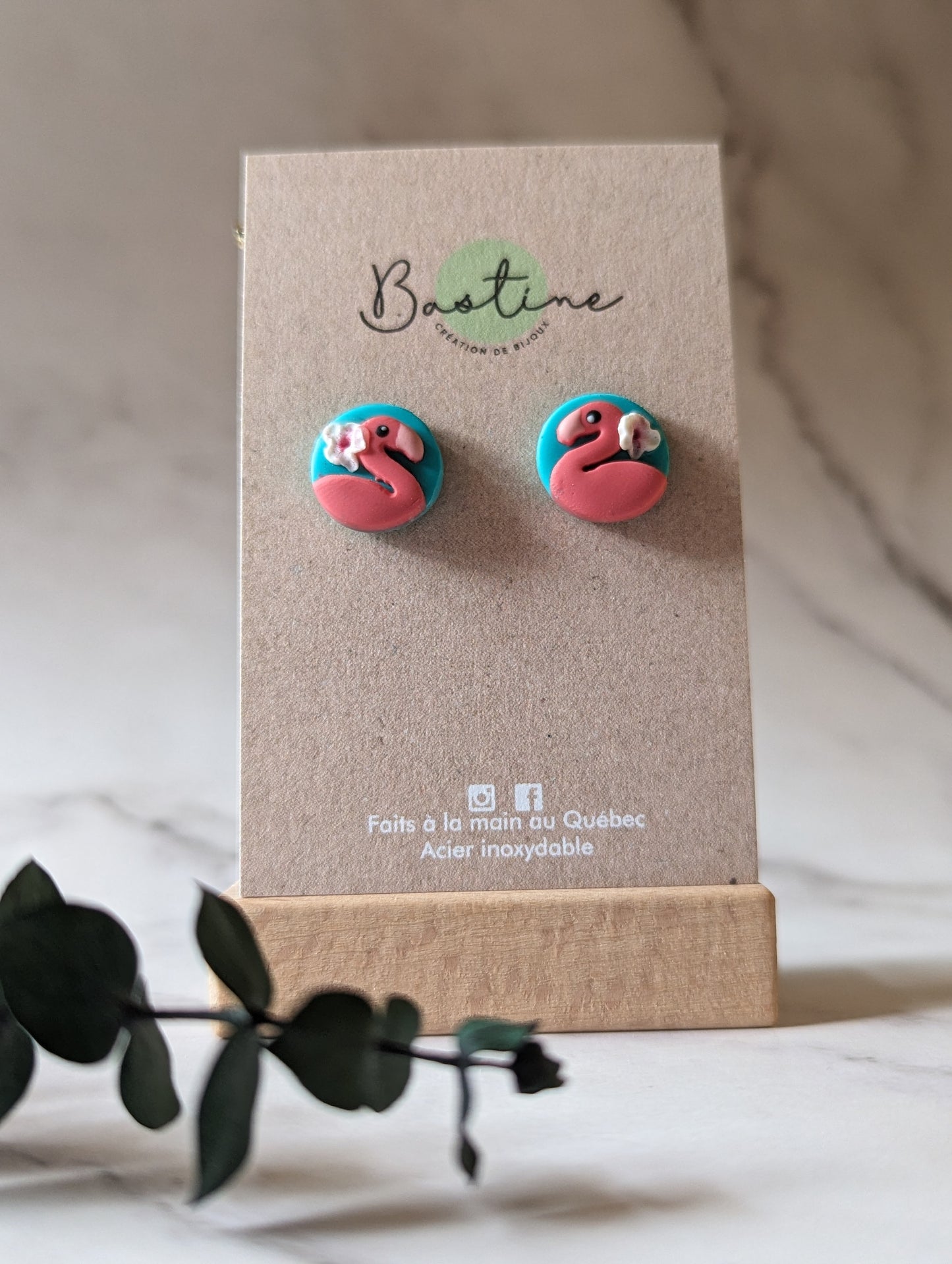 Flamingos - Hypoallergenic stainless steel polymer clay stud earrings