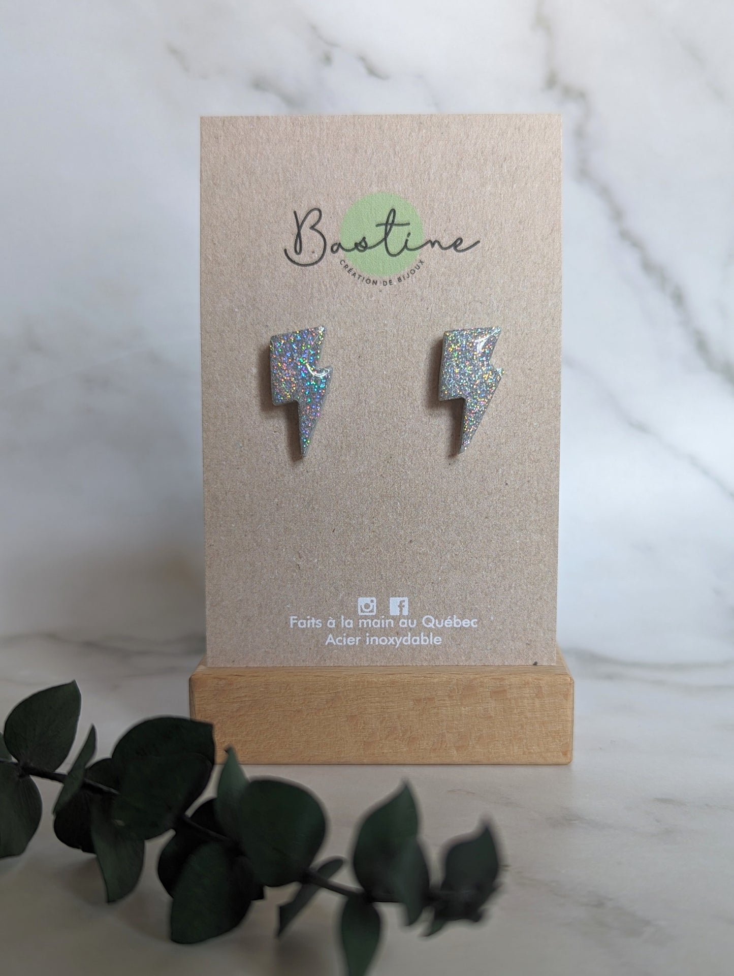 Éclairs holographiques - Boucles d'oreilles studs en argile polymère acier inoxydable hypoallergène