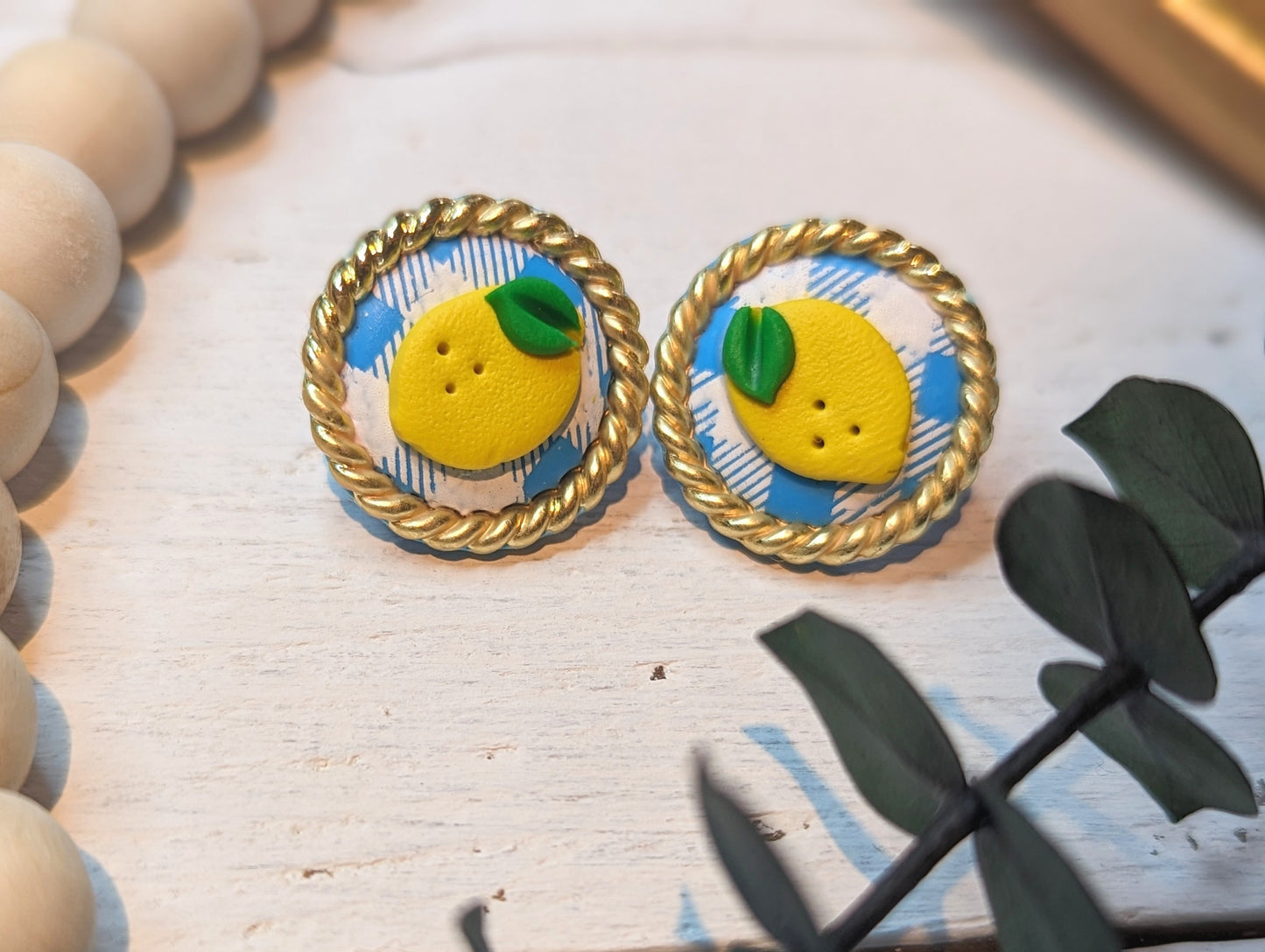 Limonade - Boucles d'oreilles studs en argile polymère acier inoxydable hypoallergène