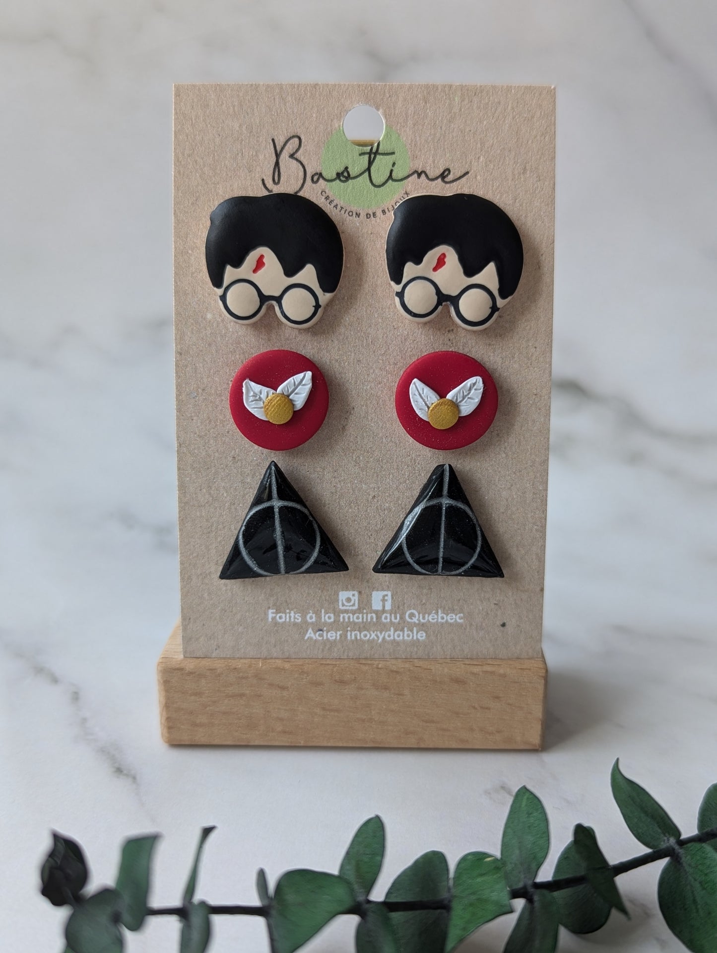 Trio HP - Boucles d'oreilles studs en argile polymère acier inoxydable hypoallergène