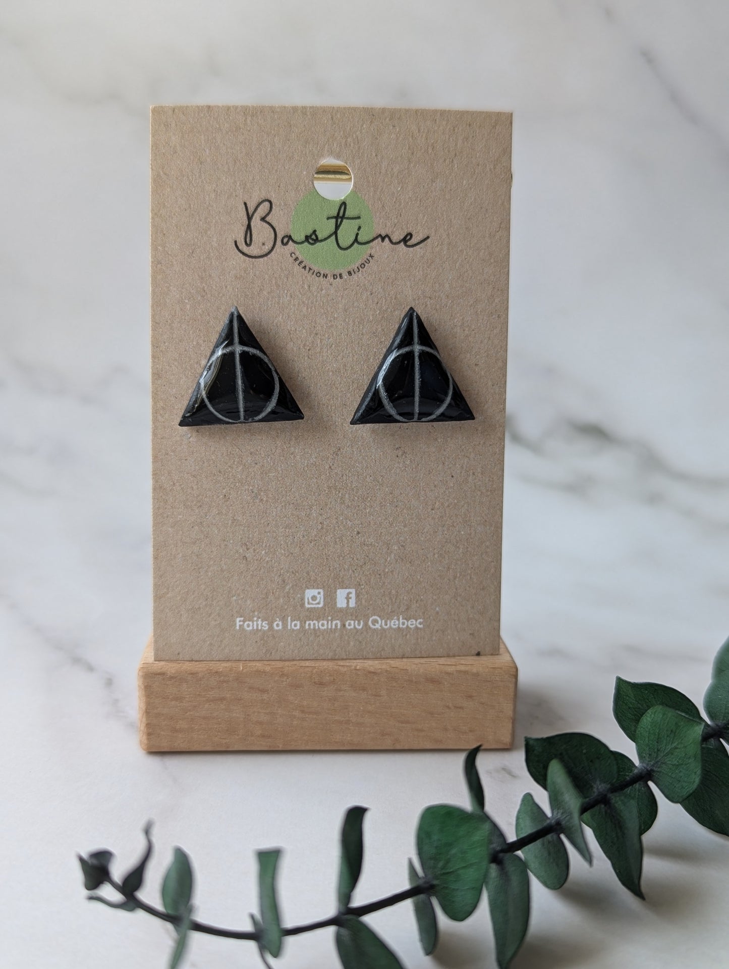 Reliques de la mort - Boucles d'oreilles studs en argile polymère acier inoxydable hypoallergène