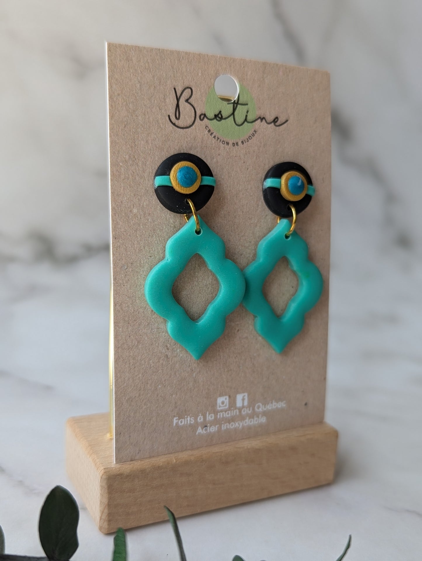 Princesse Jasmine - Boucles d'oreilles pendantes en argile polymère acier inoxydable hypoallergène
