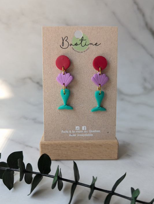 Ariel - Boucles d'oreilles pendantes en argile polymère acier inoxydable hypoallergène