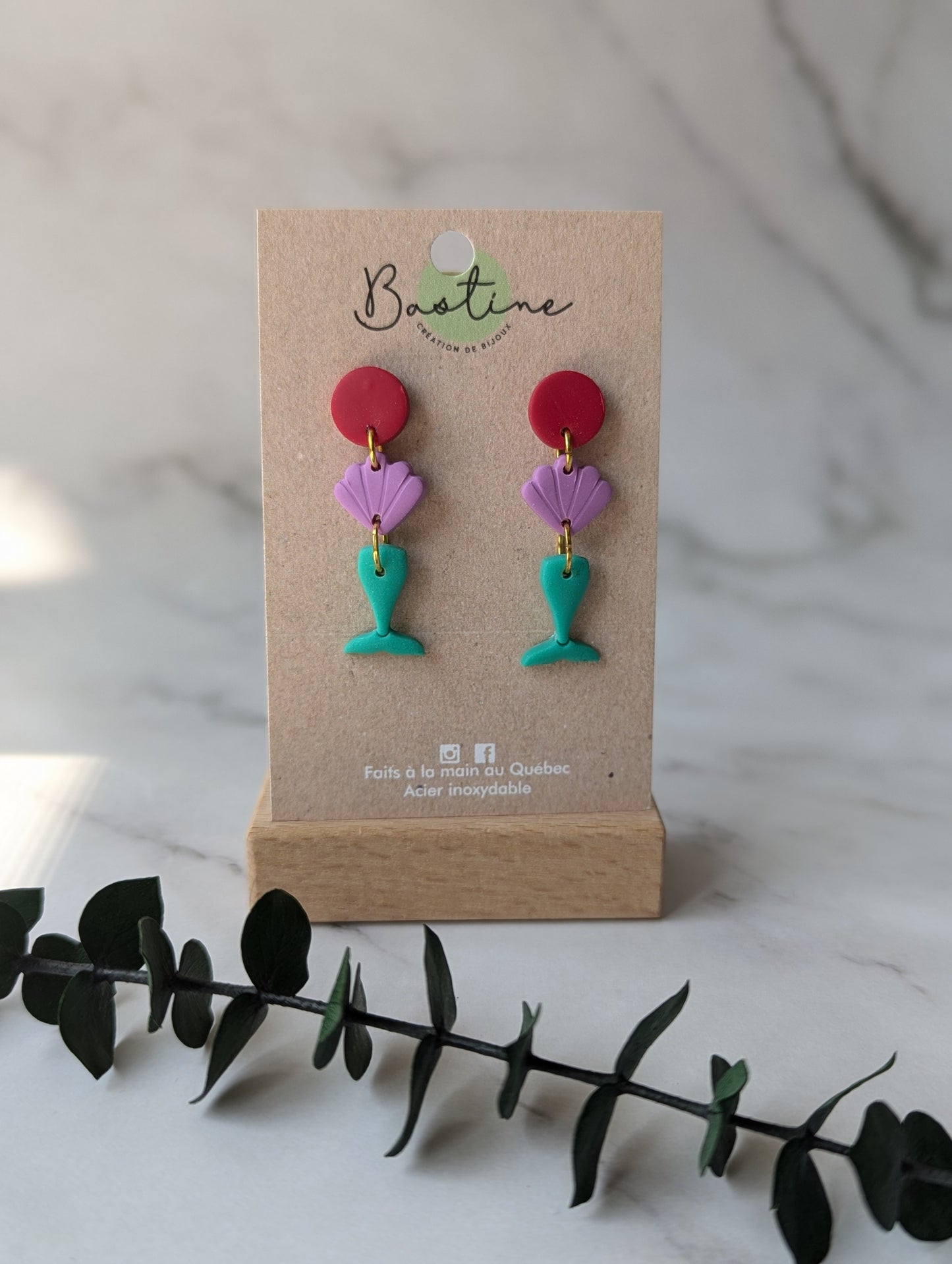 Ariel - Hypoallergenic stainless steel polymer clay dangle earrings