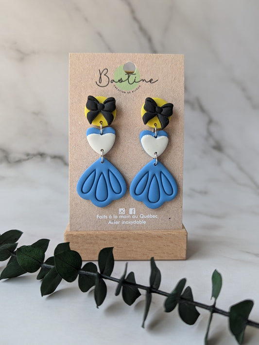 Alice - Boucles d'oreilles pendantes argile polymère et acier inoxydable hypoallergène