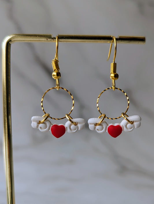 Sakura Cœurs - Boucles d'oreilles pendantes en argile polymère acier inoxydable hypoallergène
