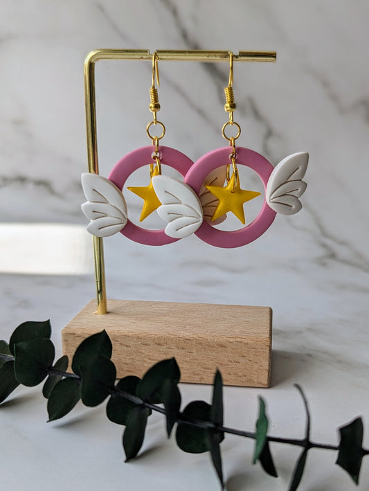 Sakura Étoiles - Boucles d'oreilles pendantes en argile polymère acier inoxydable hypoallergène