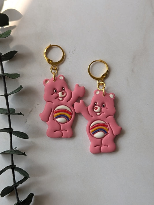 Oursons mignons rose - Boucles d'oreilles pendantes argile polymère et acier inoxydable hypoallergène