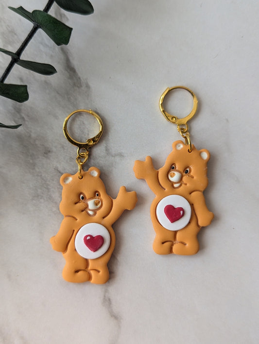 Oursons mignons orange - Boucles d'oreilles pendantes argile polymère et acier inoxydable hypoallergène