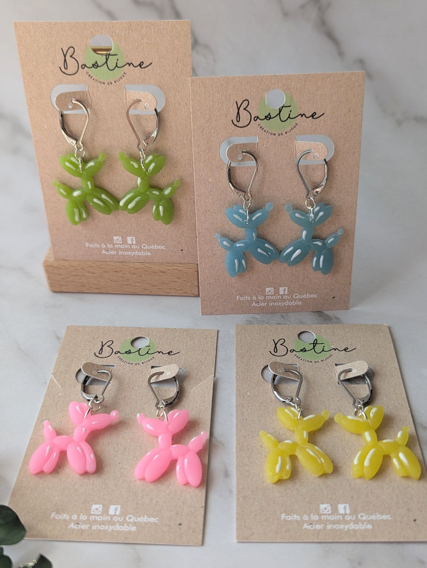 Chiens ballons - Boucles d'oreilles pendantes en argile polymère acier inoxydable hypoallergène
