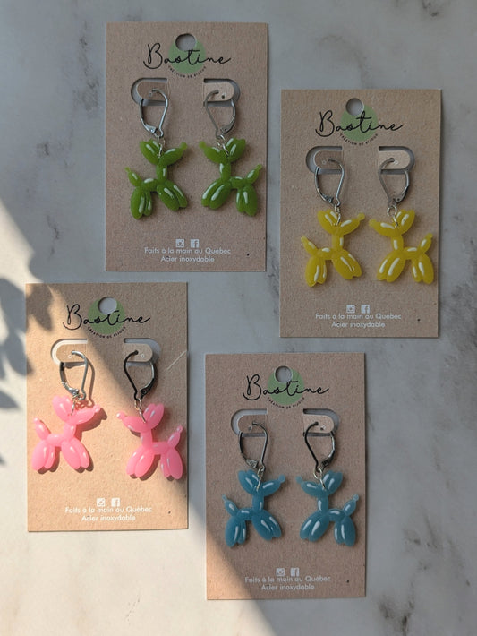 Chiens ballons - Boucles d'oreilles pendantes en argile polymère acier inoxydable hypoallergène