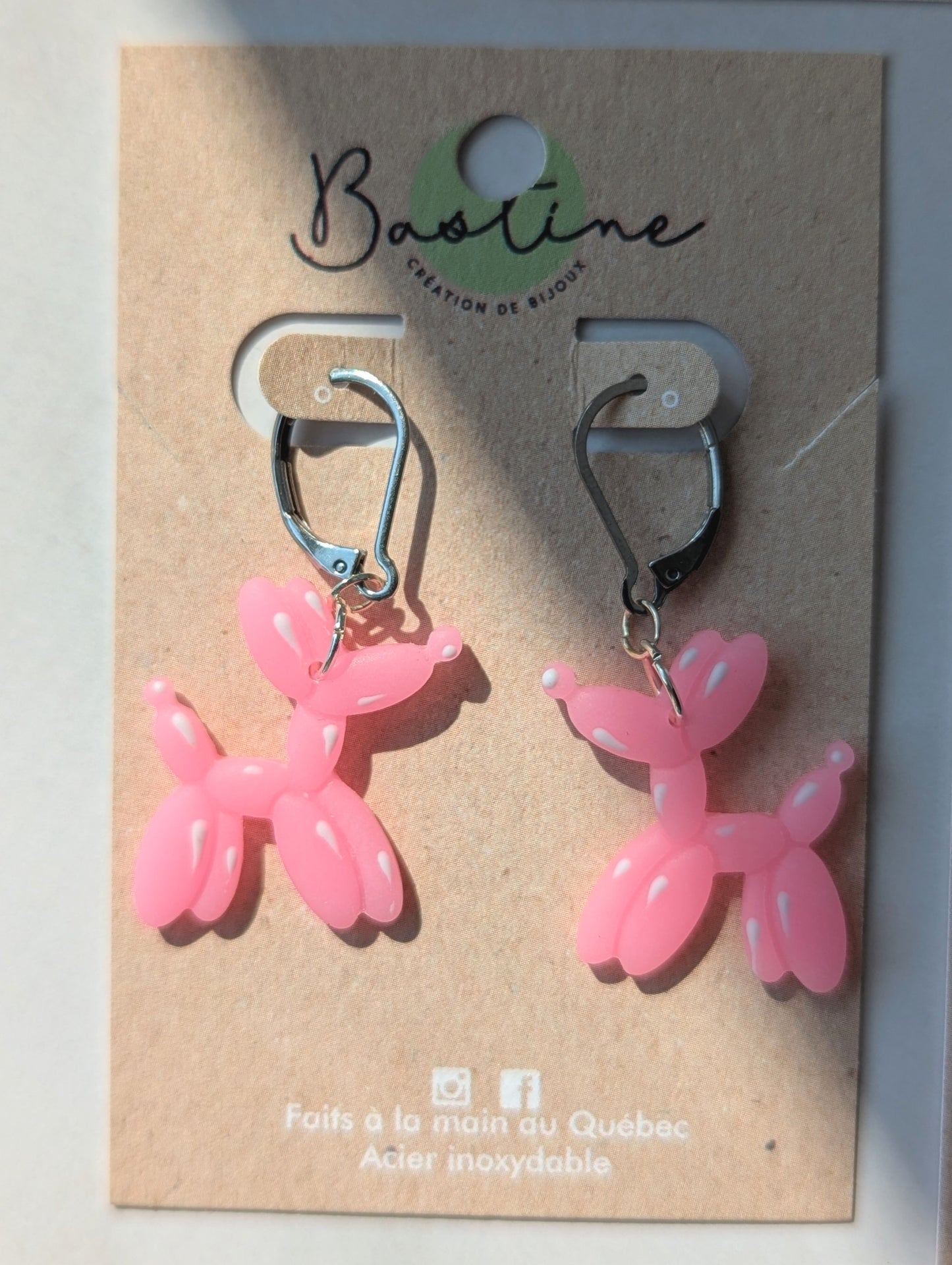 Chiens ballons - Boucles d'oreilles pendantes en argile polymère acier inoxydable hypoallergène