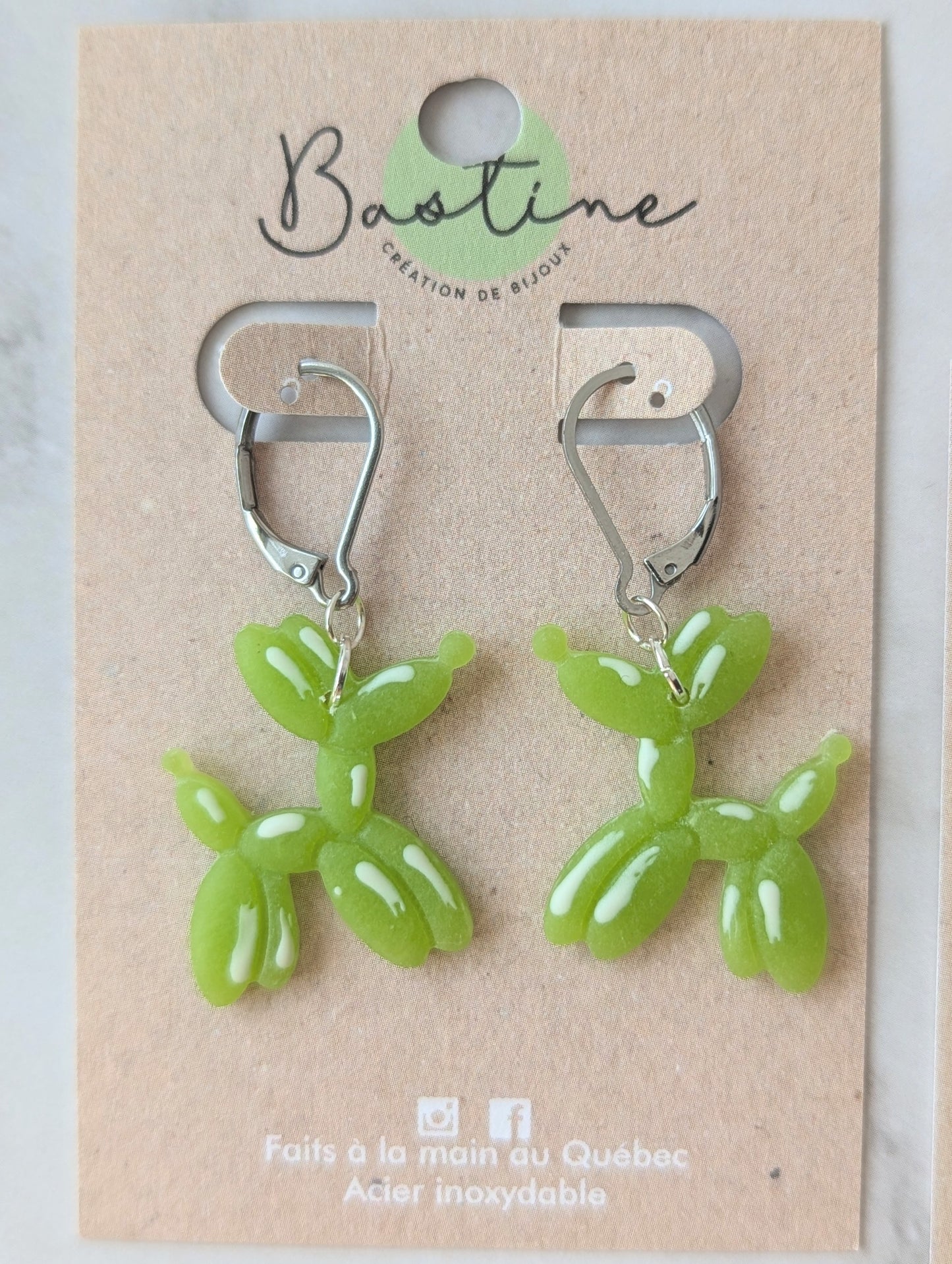 Chiens ballons - Boucles d'oreilles pendantes en argile polymère acier inoxydable hypoallergène
