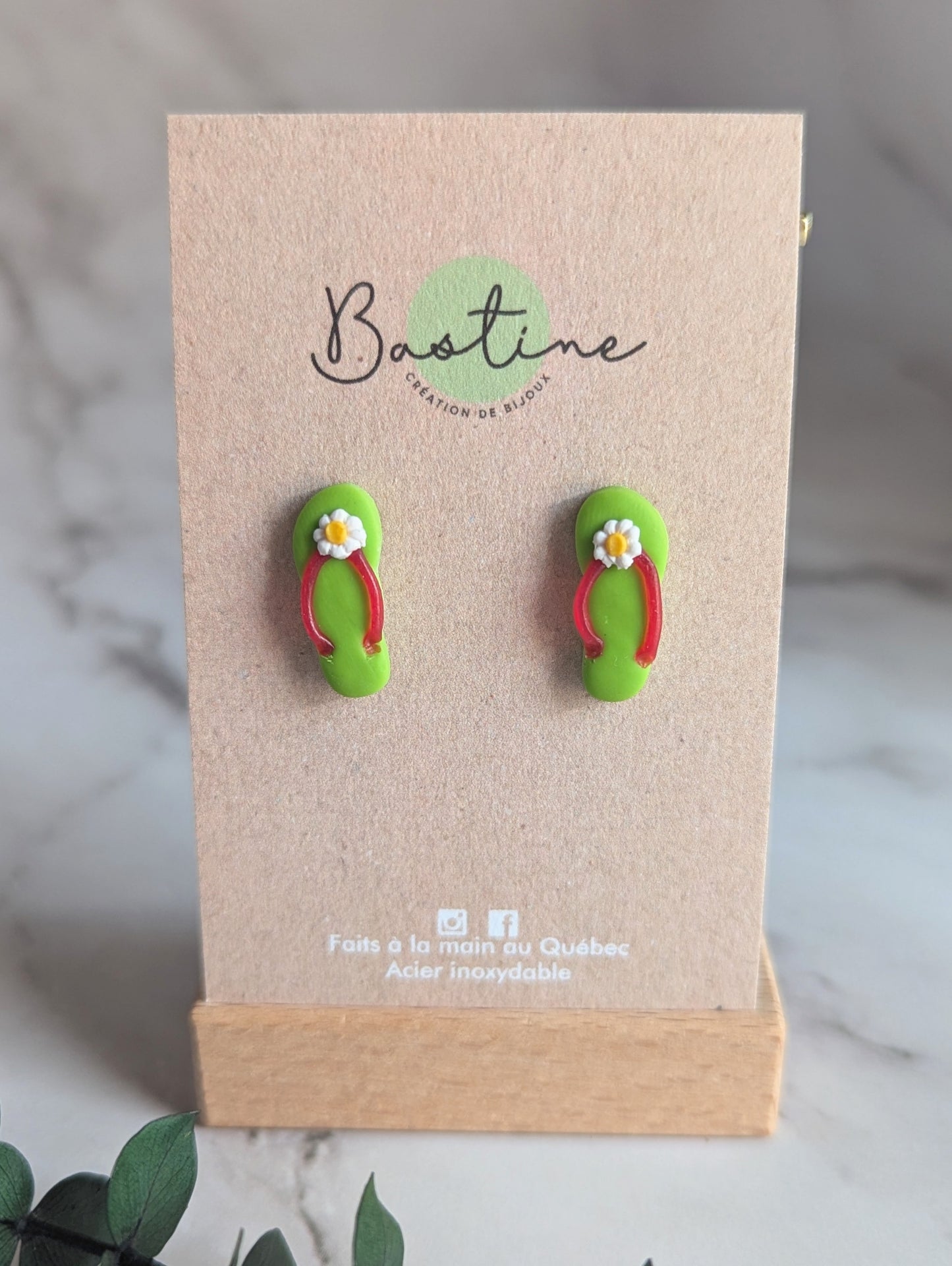 Sandales - Boucles d'oreilles studs en argile polymère acier inoxydable hypoallergène