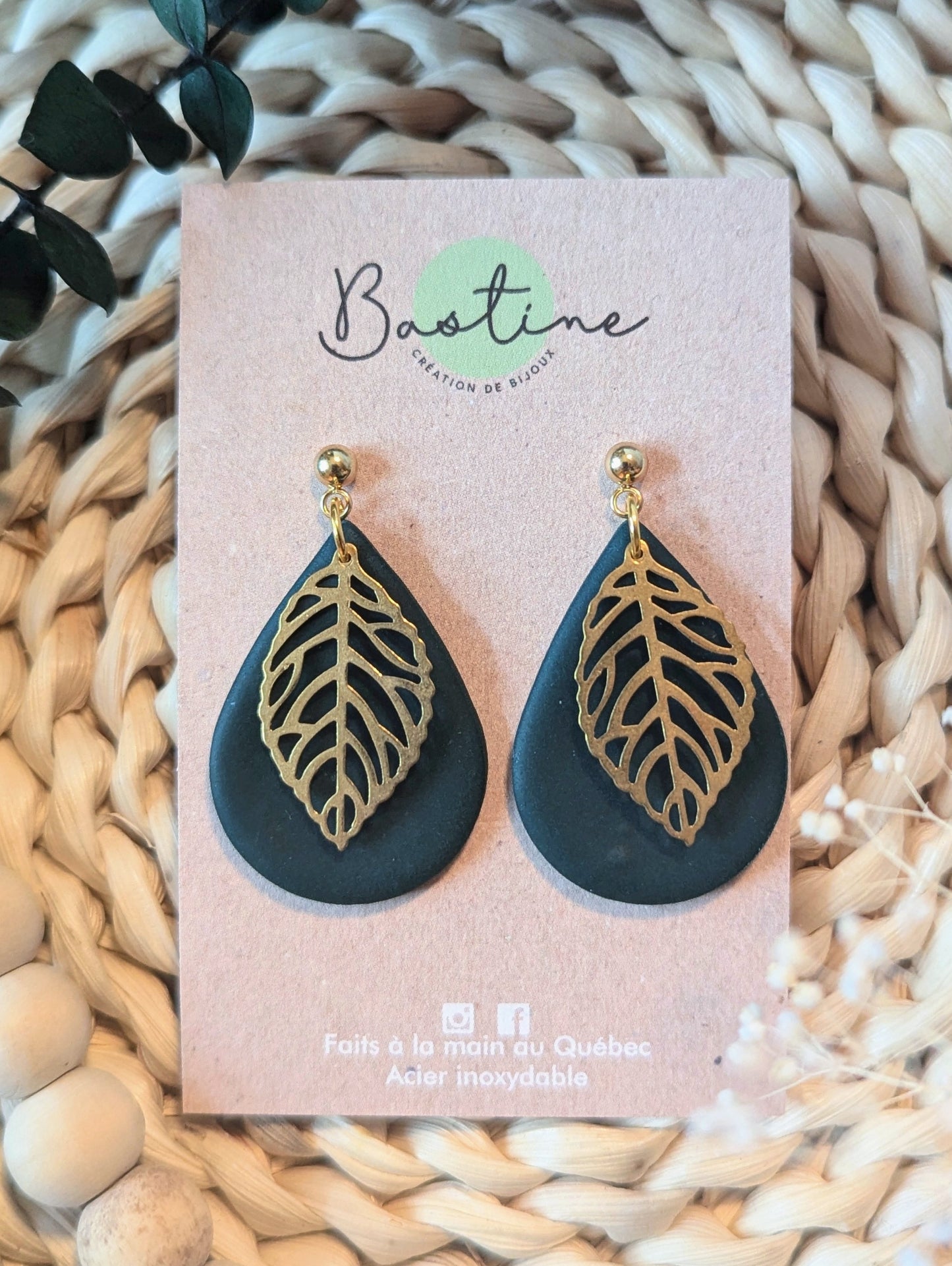 Liana (Plusieurs couleurs) - Boucles d'oreilles pendantes en argile polymère acier inoxydable hypoallergène