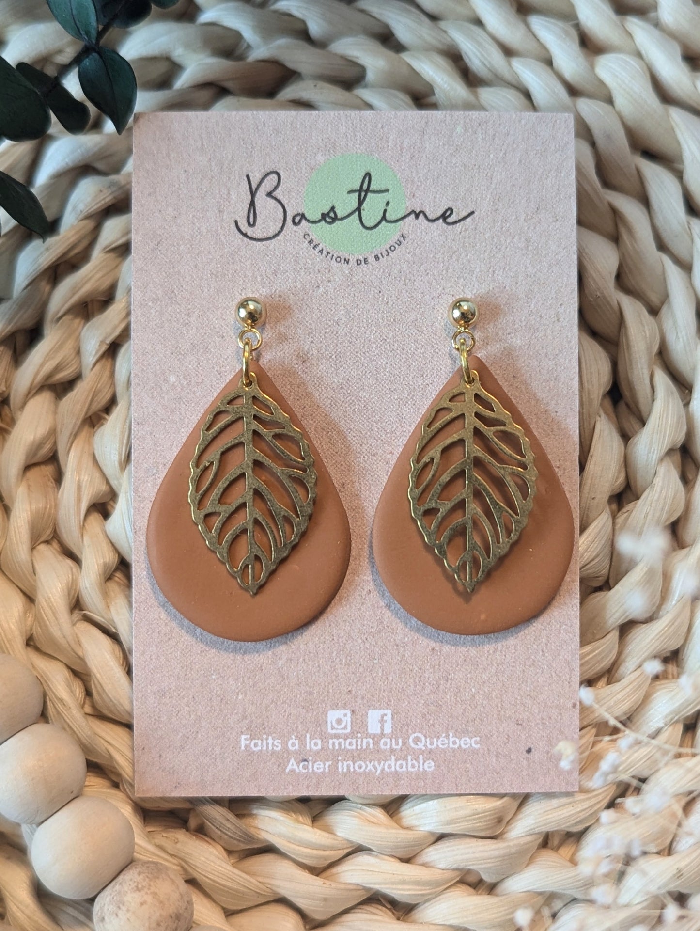 Liana (Plusieurs couleurs) - Boucles d'oreilles pendantes en argile polymère acier inoxydable hypoallergène