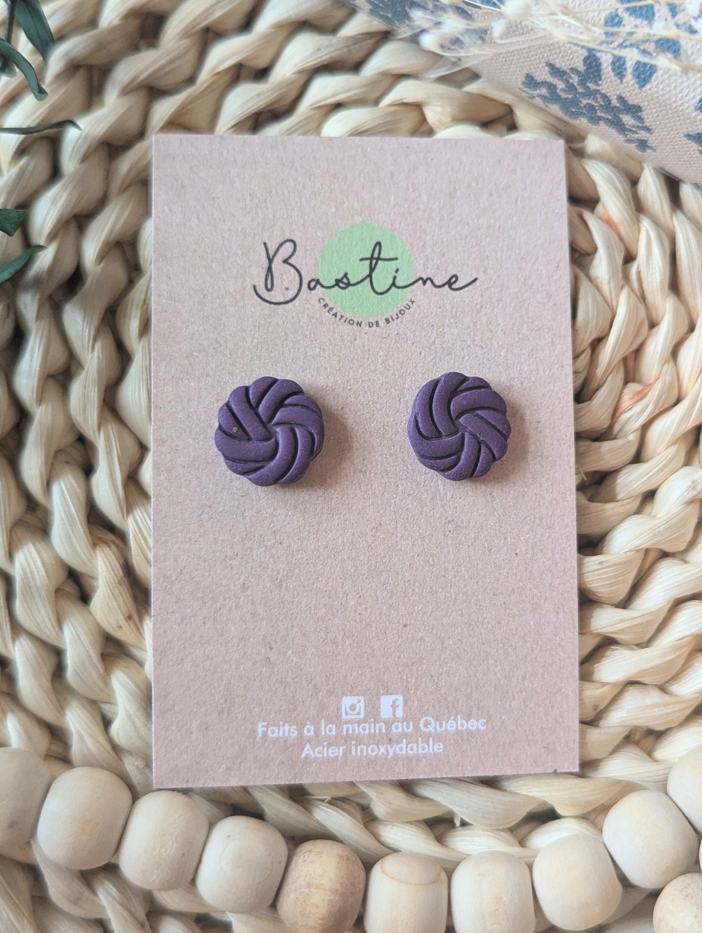 Studs torsadés (Plusieurs couleurs) - Boucles d'oreilles studs argile polymère et acier inoxydable hypoallergène