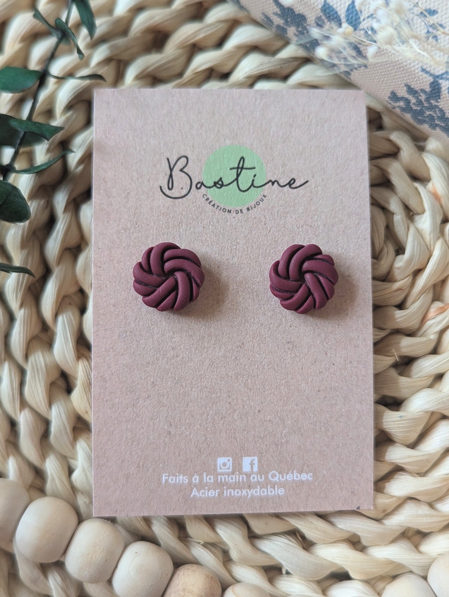 Studs torsadés (Plusieurs couleurs) - Boucles d'oreilles studs argile polymère et acier inoxydable hypoallergène
