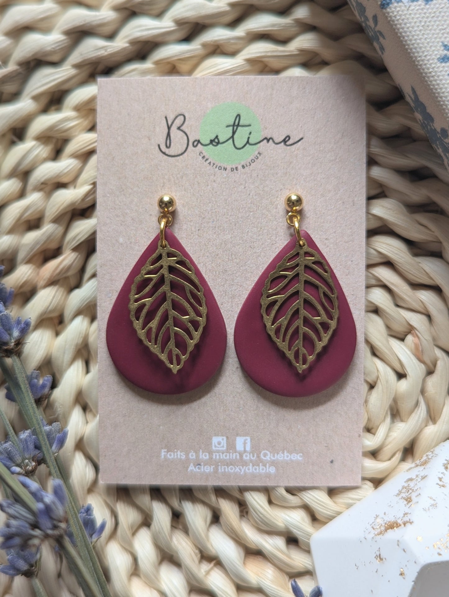 Liana (Plusieurs couleurs) - Boucles d'oreilles pendantes en argile polymère acier inoxydable hypoallergène