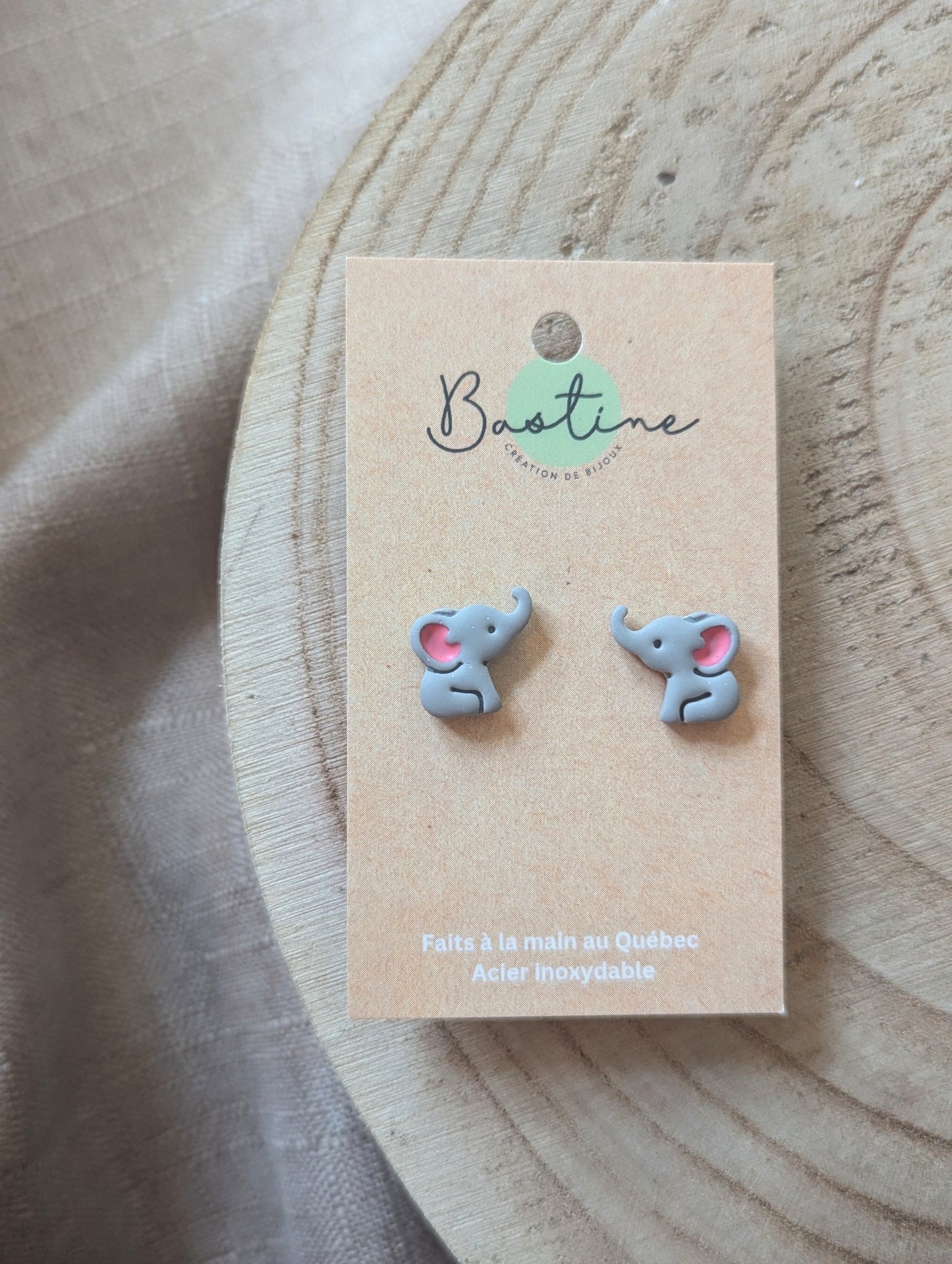 Elephants - Polymer clay and hypoallergenic stainless steel stud earrings