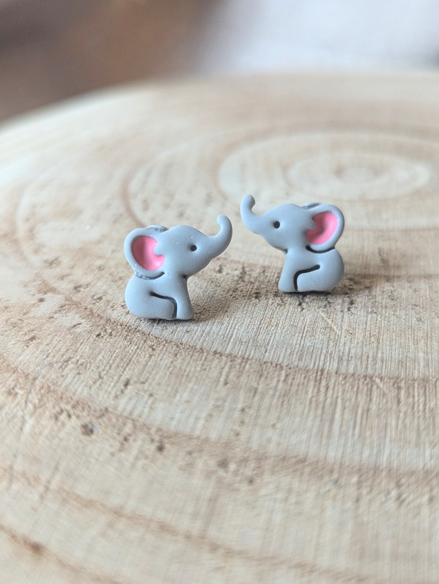 Elephants - Polymer clay and hypoallergenic stainless steel stud earrings