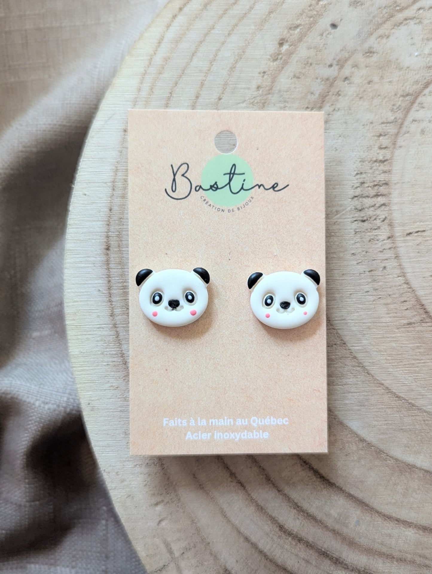 Panda - Hypoallergenic stainless steel polymer clay stud earrings