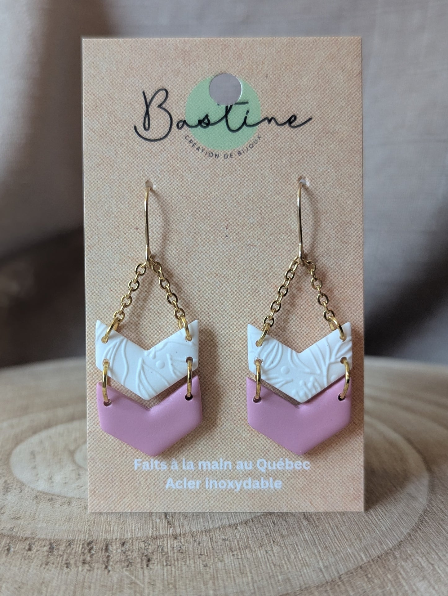 Géraldine (Couleurs variées) - Boucles d'oreilles pendantes argile polymère et acier inoxydable hypoallergène
