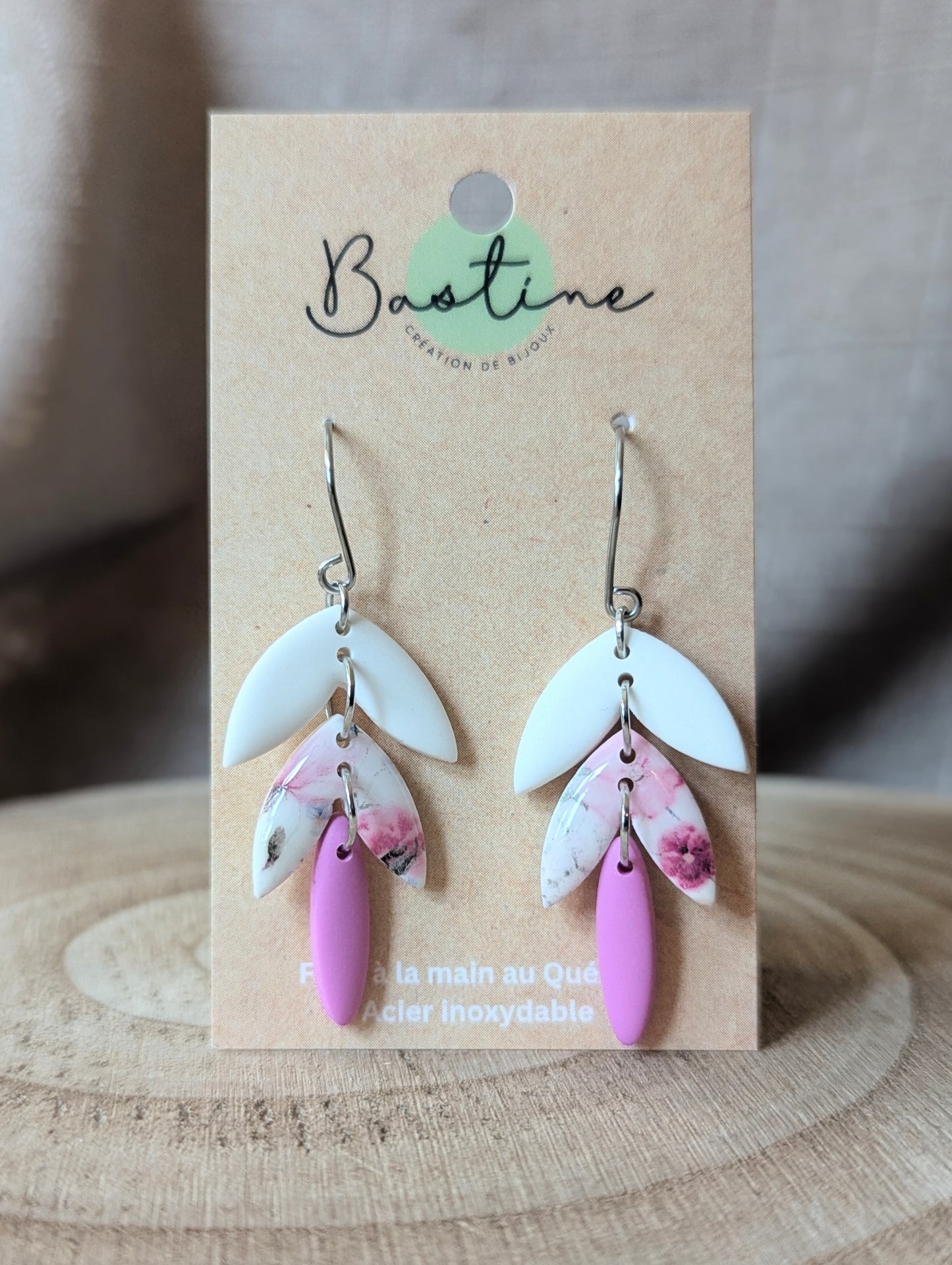 Dahlia Fleurs sauvages - Boucles d'oreilles pendantes argile polymère et acier inoxydable hypoallergène