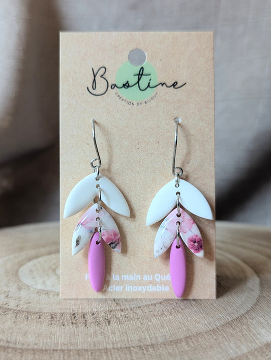 Dahlia Fleurs sauvages - Boucles d'oreilles pendantes argile polymère et acier inoxydable hypoallergène