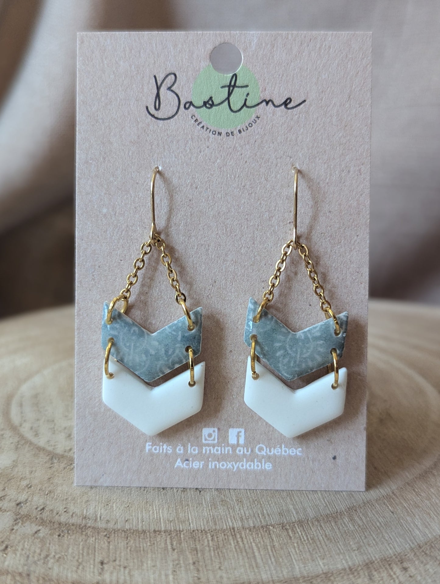 Géraldine (Couleurs variées) - Boucles d'oreilles pendantes argile polymère et acier inoxydable hypoallergène