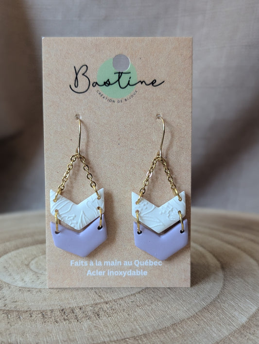 Géraldine (Couleurs variées) - Boucles d'oreilles pendantes argile polymère et acier inoxydable hypoallergène