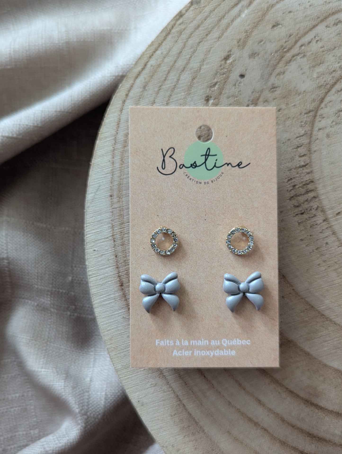 Duo festif - Boucles d'oreilles studs en argile polymère acier inoxydable hypoallergène